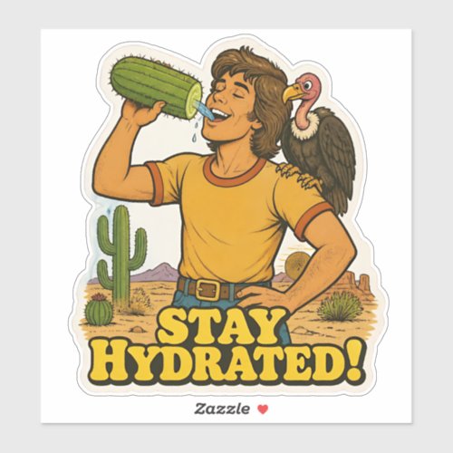 Funny Retro Cactus Stay Hydrated Desert Design Sticker