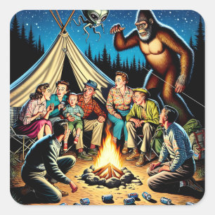 Funny Retro Campfire Stories Bigfoot Square Sticker