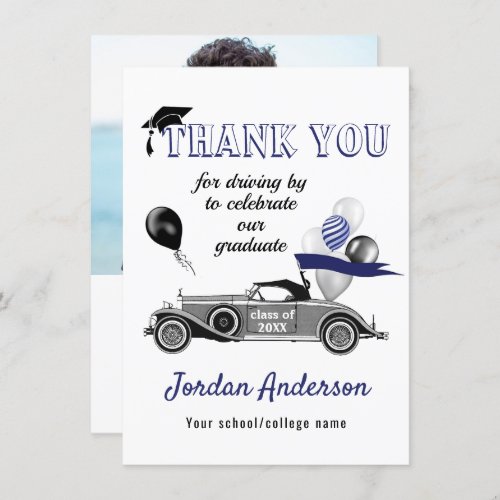 Funny Retro Car Drive By Graduation Parade Photo Thank You Card - Funny Retro Car Drive By Graduation Parade Thank You Card.
For further customization, please click the "Customize" link and use our  tool to design this template. 
If you need help or matching items, please contact me.