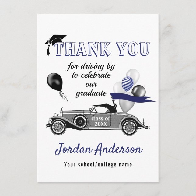 Funny Retro Car Drive By Graduation Parade Thank Y You Card (Front)