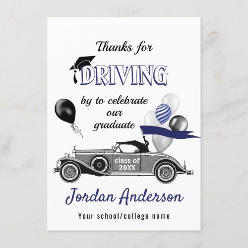 Funny Retro Car Drive By Graduation Parade Thank You Card - Funny Retro Car Drive By Graduation Parade Thank You Card.
For further customization, please click the "Customize" link and use our  tool to design this template. 
If you need help or matching items, please contact me.