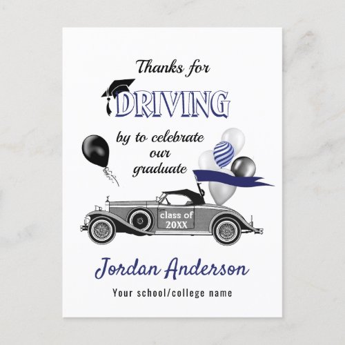 Funny Retro Car Drive By Graduation Thank You Announcement Postcard - Funny Retro Car Drive By Graduation Thank You Announcement Postcard.