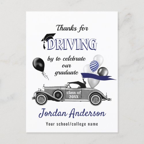 Funny Retro Car Drive By Graduation Thank You Postcard - Funny Retro Car Drive By Graduation Thank You Postcard.