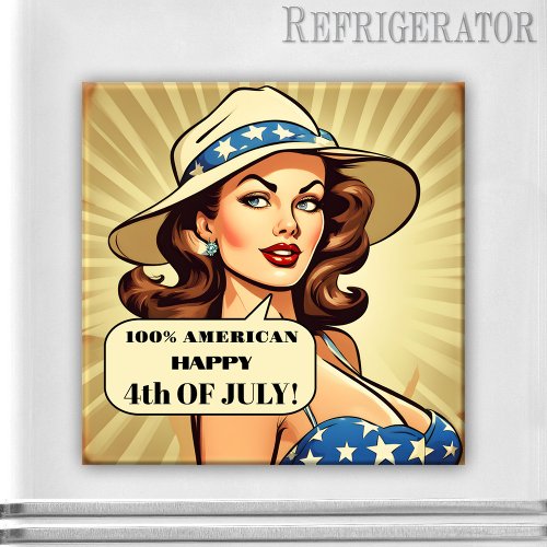 Funny Retro Cartoon Pin_up 4th of July Magnet