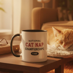 Funny Retro Cat Nap Championships Humor Novely Mug