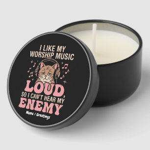Funny Retro Cat Worship Music Loud Christian Mini Candle Favors