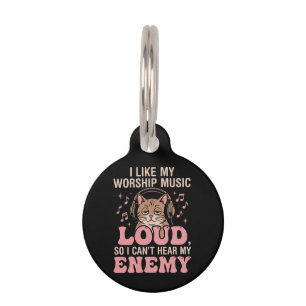  Funny Retro Cat Worship Music Loud Christian  Pet ID Tag