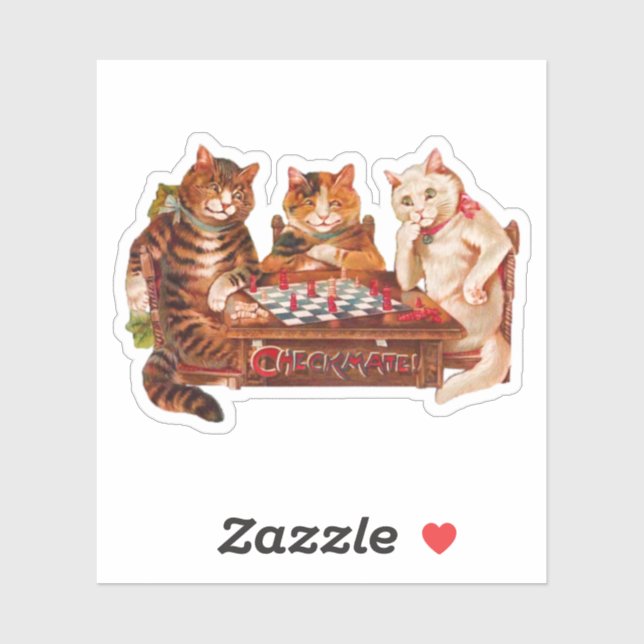 Funny Retro Cats Checkmate Playing Chess 1903 Sticker (Sheet)