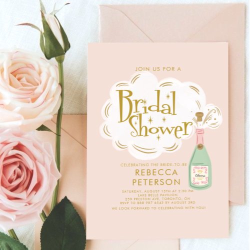 Funny Retro Champagne Bridal Shower Invitation