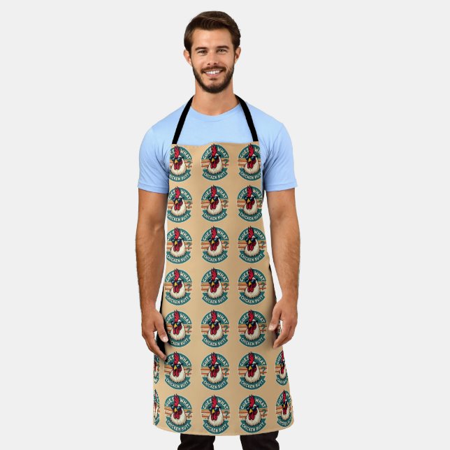  Funny Retro Chicken Butt Joke Design Apron (Worn)