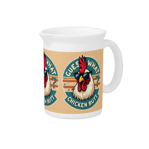 Funny Retro Chicken Butt Joke Design Beverage Pitcher