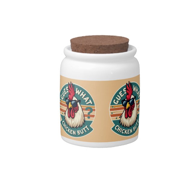  Funny Retro Chicken Butt Joke Design Candy Jar (Front)