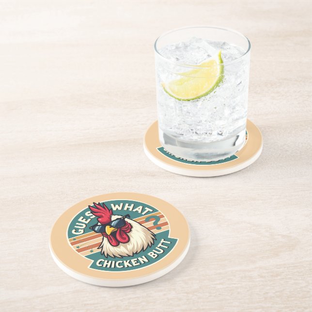  Funny Retro Chicken Butt Joke Design Coaster (Side)