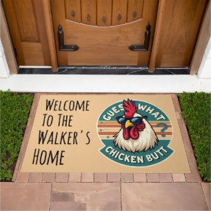 Funny Retro Chicken Butt Joke Design Doormat