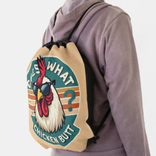 Funny Retro Chicken Butt Joke Design Drawstring Bag