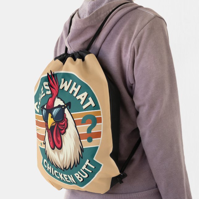  Funny Retro Chicken Butt Joke Design Drawstring Bag (Insitu)