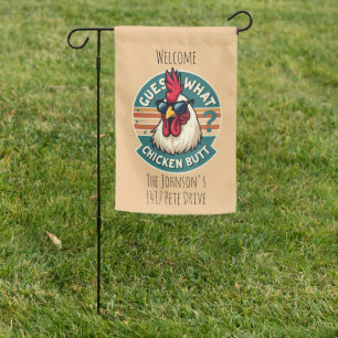 Funny Retro Chicken Butt Joke Design Garden Flag