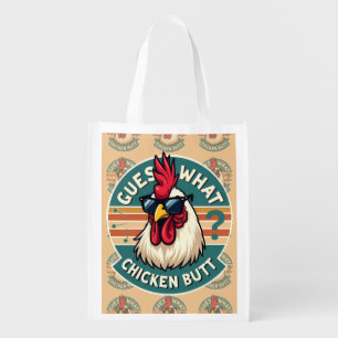 Funny Retro Chicken Butt Joke Design Grocery Bag