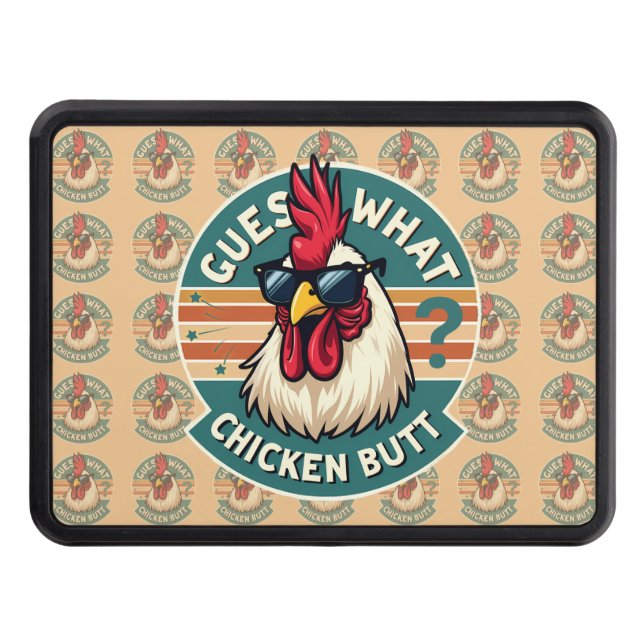  Funny Retro Chicken Butt Joke Design Hitch Cover (Front)