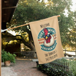 Funny Retro Chicken Butt Joke Design House Flag