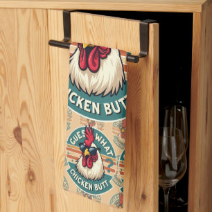 Funny Retro Chicken Butt Joke Design Kitchen Towel