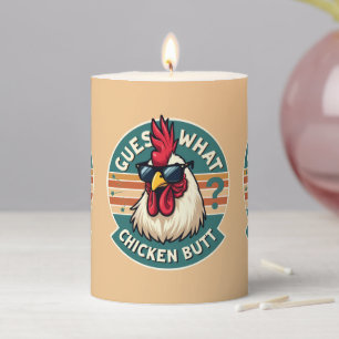 Funny Retro Chicken Butt Joke Design Pillar Candle