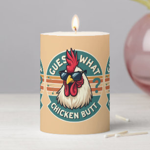 Funny Retro Chicken Butt Joke Design Pillar Candle