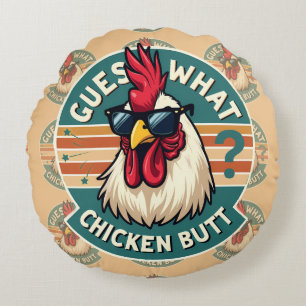 Funny Retro Chicken Butt Joke Design Round Pillow