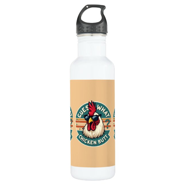  Funny Retro Chicken Butt Joke Design Stainless Steel Water Bottle (Front)