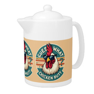 Funny Retro Chicken Butt Joke Design Teapot