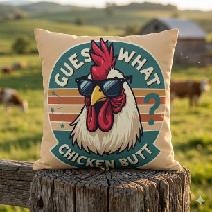  Funny Retro Chicken Butt Joke Design Throw Pillow