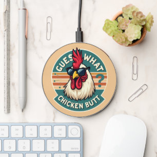 Funny Retro Chicken Butt Joke Design Wireless Charger