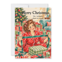 Funny Retro Christmas Gift Wrapping in Pajamas