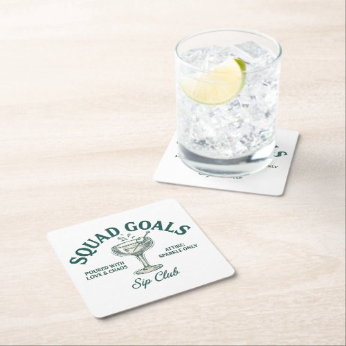 Funny Retro Cocktail Party Design Square Paper Coaster