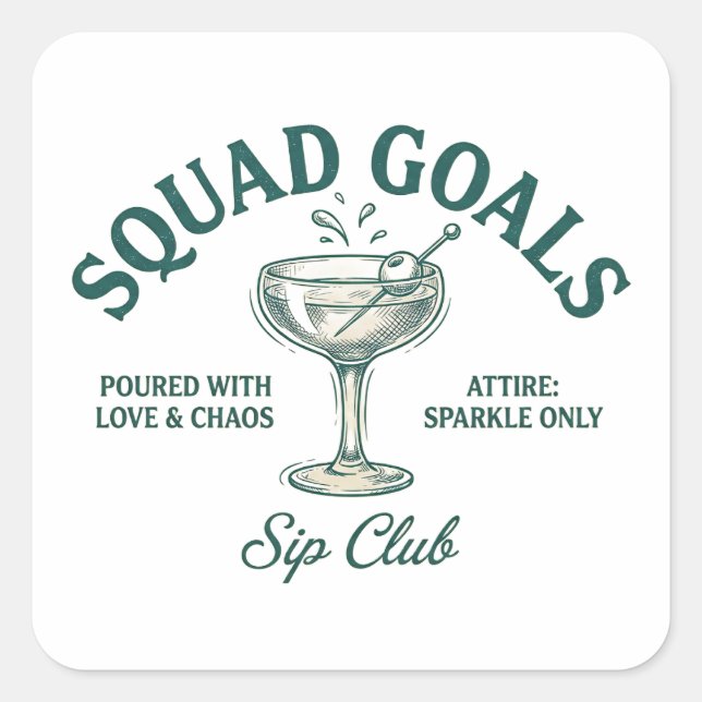 Funny Retro Cocktail Party Design Square Sticker (Front)