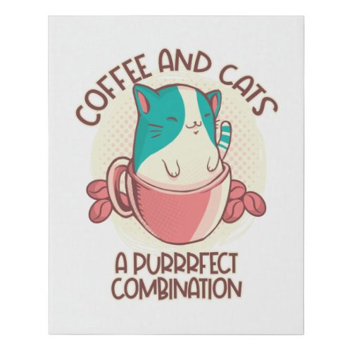Funny Retro Coffee and Cats Faux Canvas Print