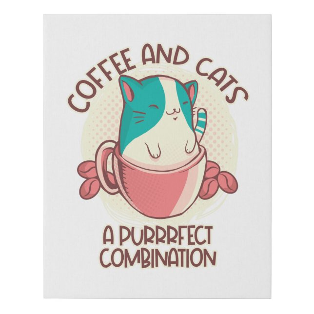 Funny Retro Coffee and Cats Faux Canvas Print (Front)