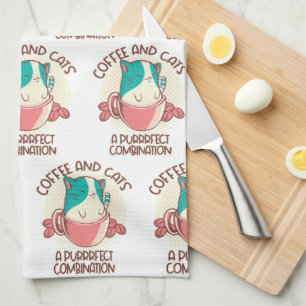 Funny Retro Coffee and Cats Kitchen Towel
