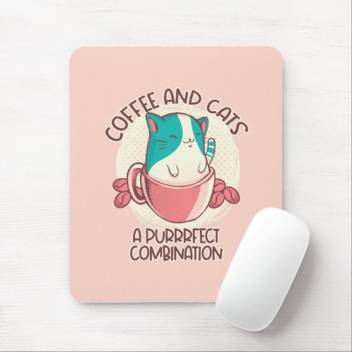 Funny Retro Coffee and Cats Mouse Pad
