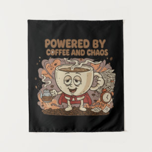 Funny Retro Coffee Superhero Powered by Coffee Tapestry