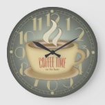 Funny Retro Coffee Time Custom Color Large Clock at Zazzle