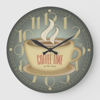 Funny Retro Coffee Time Custom Color Large Clock by TheClockShop at Zazzle