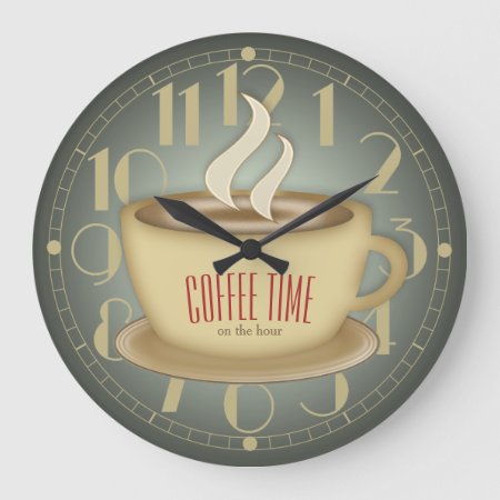 Funny Retro Coffee Time Custom Color Large Clock