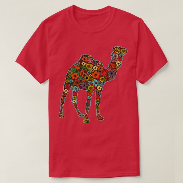 Funny Retro Colorful Flowered Camel Birthday Theme T-Shirt (Design Front)