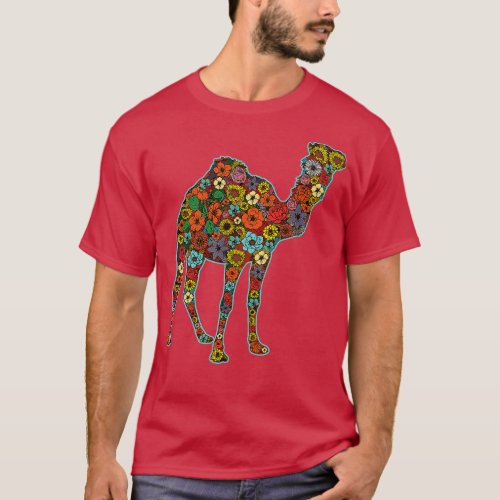 Funny Retro Colorful Flowered Camel Birthday Theme T_Shirt
