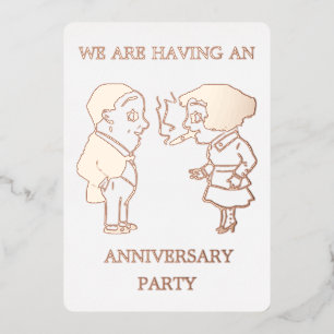 Funny Retro Couple Foil Anniversary Party Invitation