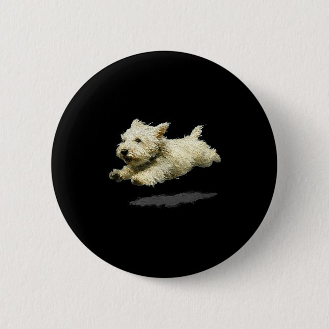 Funny retro cute running dog art print  button (Front)