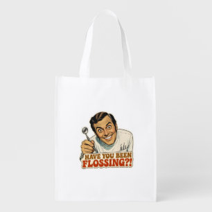 Funny Retro Dentist Have You Been Flossing Meme Grocery Bag