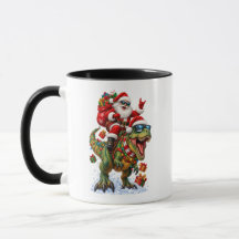 Funny Retro Dinosaur Santa Riding T-Rex Christmas