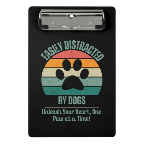 Funny Retro Dog Lover Easily Distracted By Dogs  Mini Clipboard